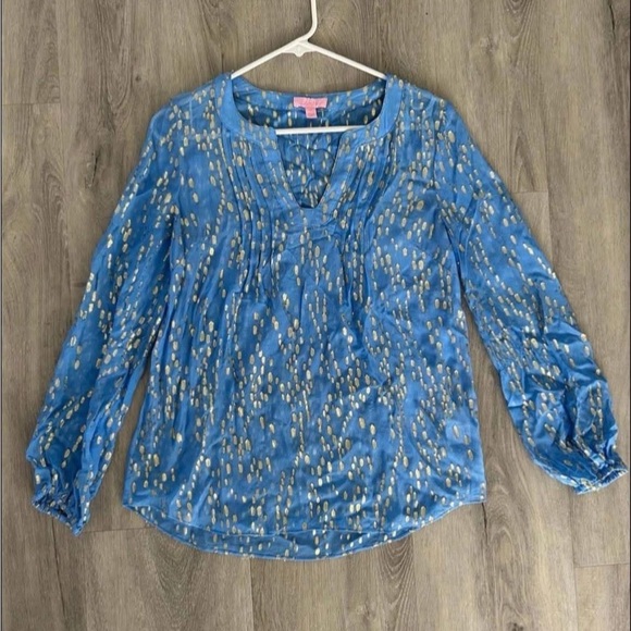 Lilly Pulitzer Tops - Lilly Pulitzer Blue and gold Blouse
